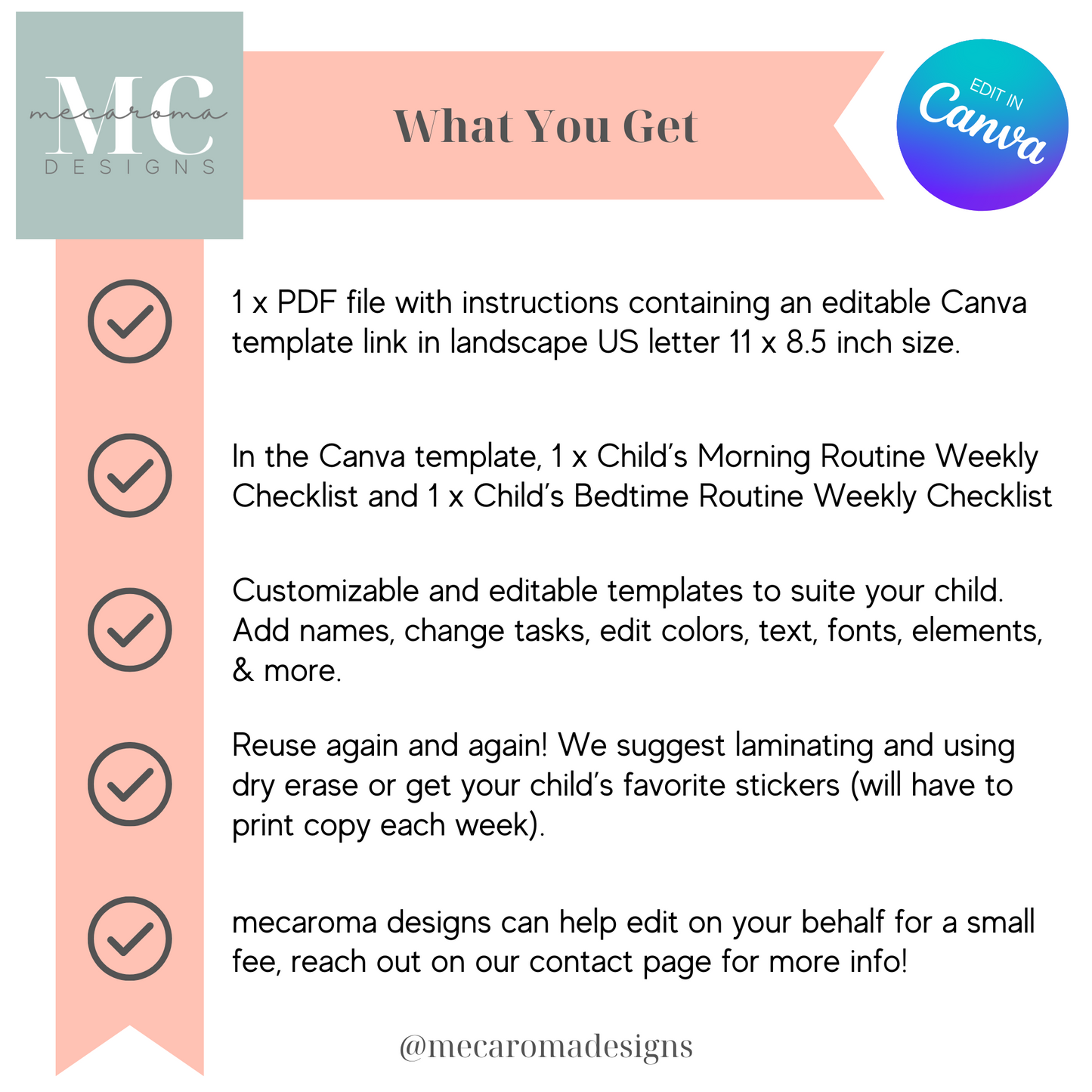 Child Routine Chart - Morning & Bedtime - Editable & Printable File