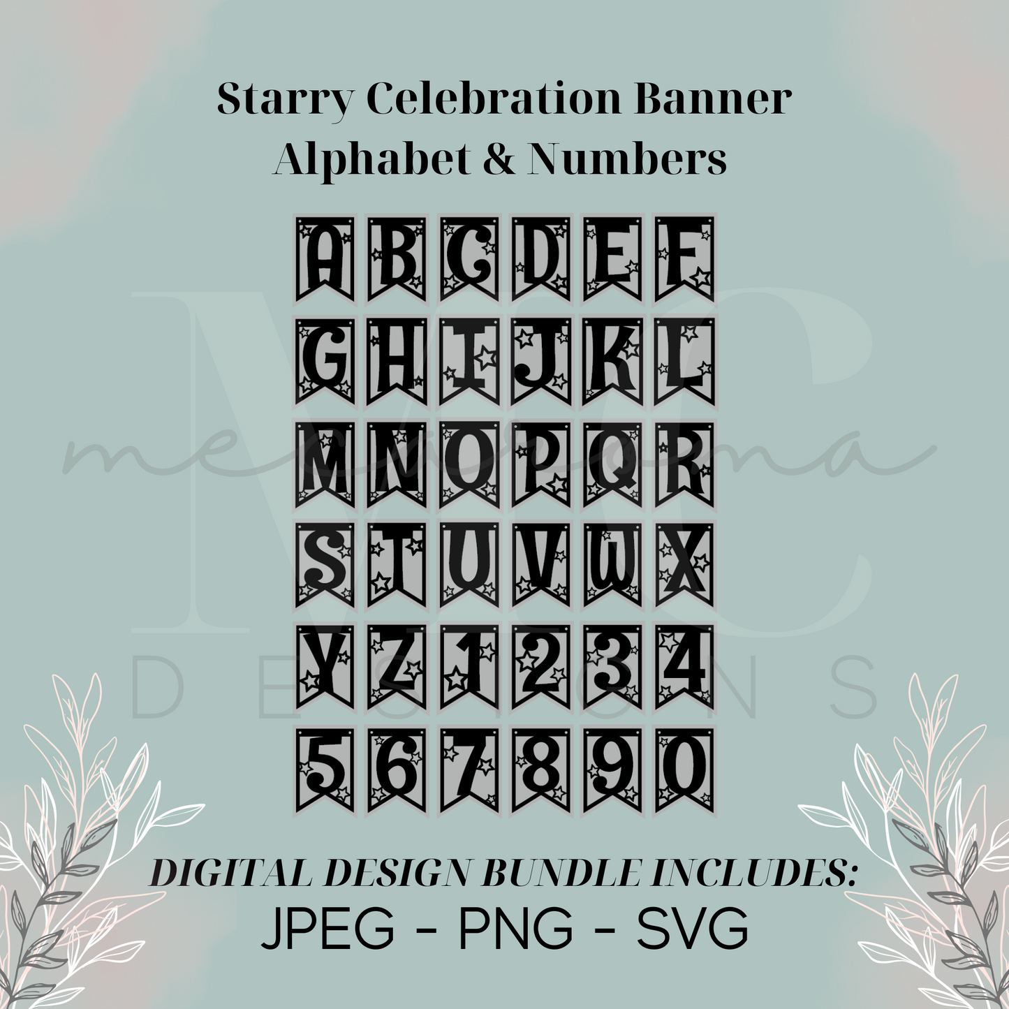 Starry Celebration Alphabet & Numbers Banner - Digital Design Bundle