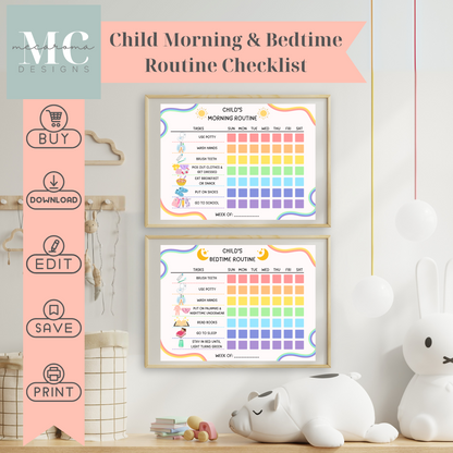 Child Routine Chart - Morning & Bedtime - Editable & Printable File