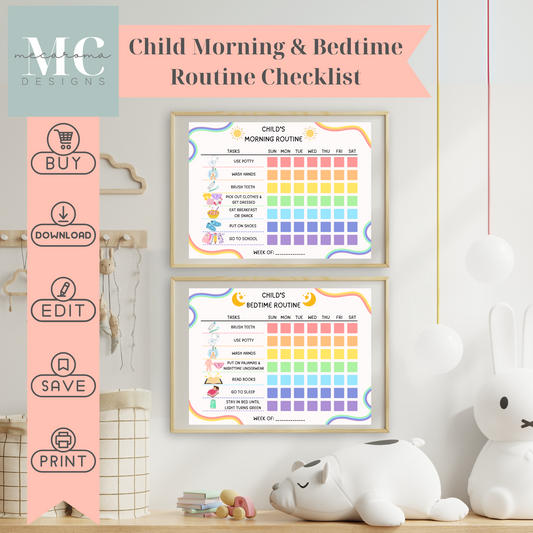 Child Routine Chart - Morning & Bedtime - Editable & Printable File